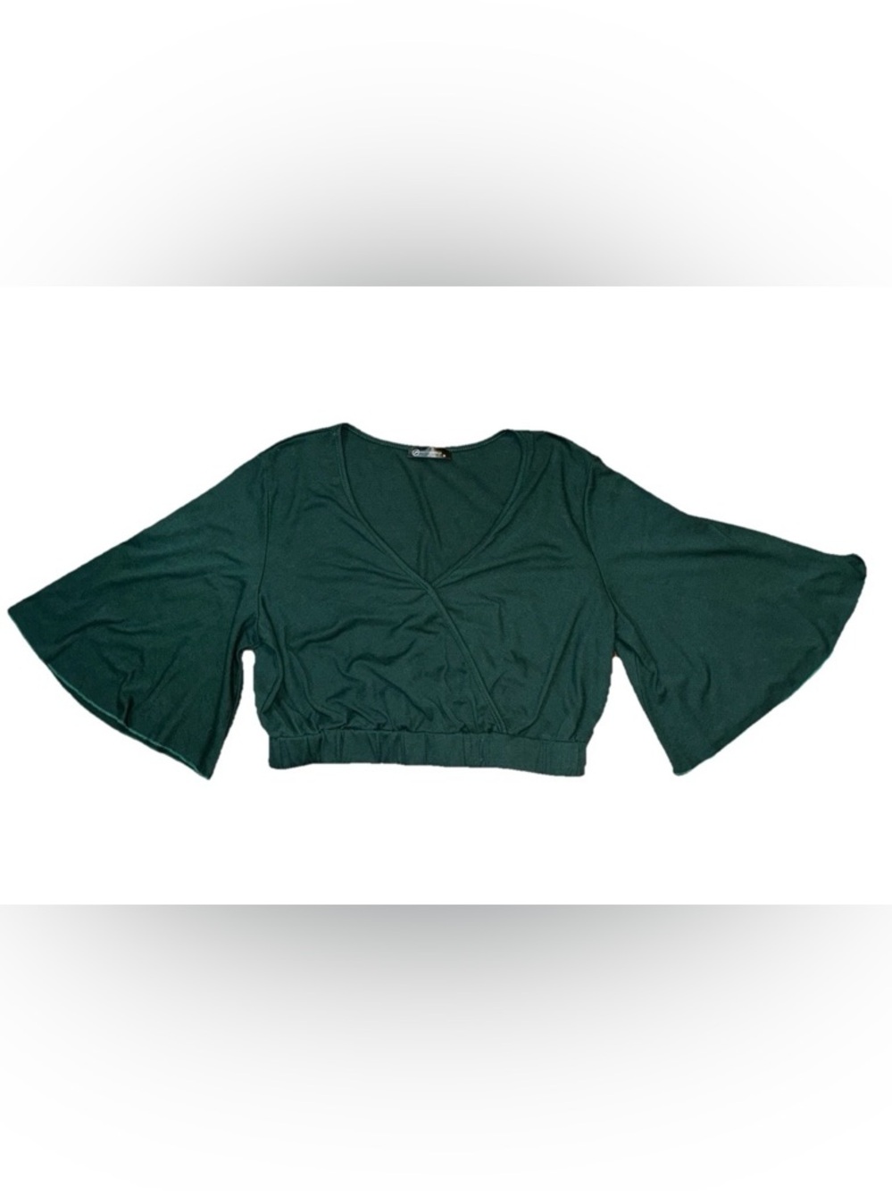 Pretty Garden Wrap Vneck Green Crossover Crop Top W Bell Sleeves Boho Style Sz M
